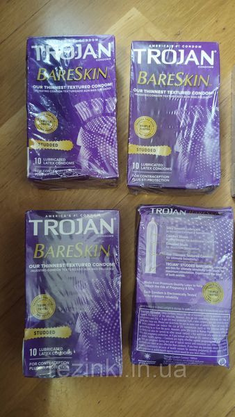 ПРЕЗЕРВАТИВИ Trojan BareSkin Studded Condoms 10 шт. - тонкі текстуровані презервативи 170 фото
