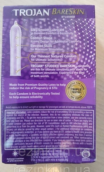 ПРЕЗЕРВАТИВИ Trojan BareSkin Studded Condoms 10 шт. - тонкі текстуровані презервативи 170 фото