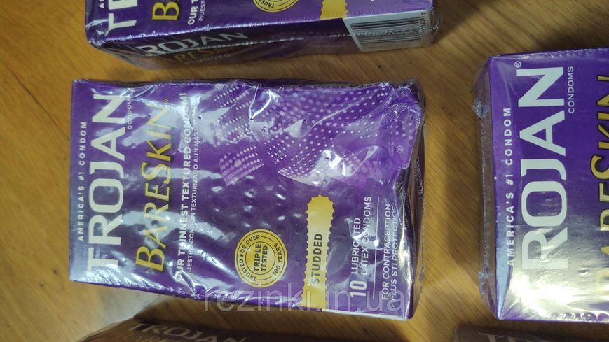 ПРЕЗЕРВАТИВИ Trojan BareSkin Studded Condoms 10 шт. - тонкі текстуровані презервативи 170 фото