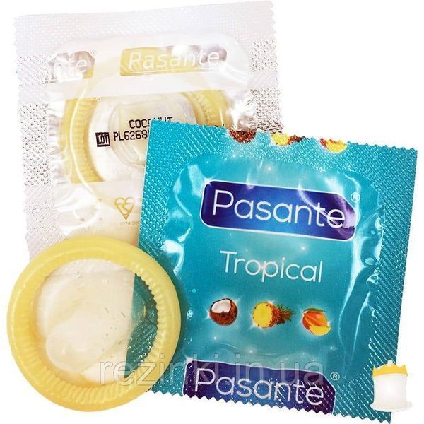 Презервативи Pasante Tropical набір з 3 шт. - C запахом і смаком тропічних фруктів манго, кокос і ананас 154 фото